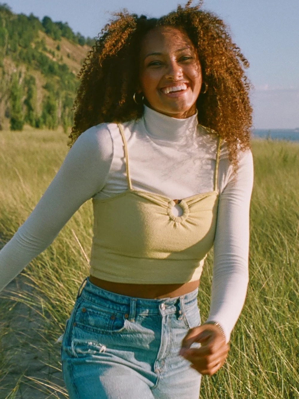American Eagle Outfitters Yellow Ring-Front Cropped Cami